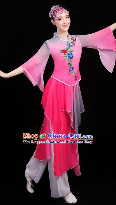 Chinese Traditional Fan Dance Performance Clothing Classical Dance Costumes Umbrella Dance Rosy Outfits