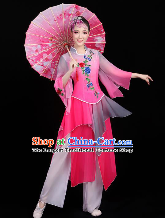Chinese Traditional Fan Dance Performance Clothing Classical Dance Costumes Umbrella Dance Rosy Outfits