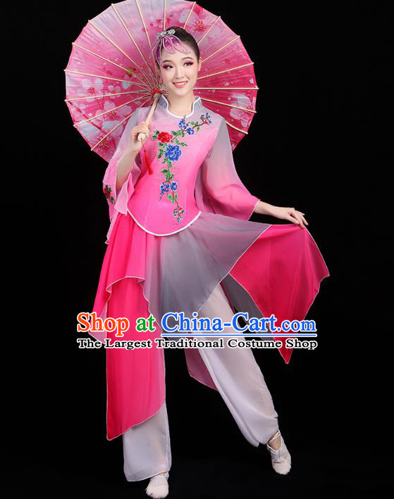 Chinese Traditional Fan Dance Performance Clothing Classical Dance Costumes Umbrella Dance Rosy Outfits