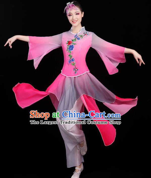 Chinese Traditional Fan Dance Performance Clothing Classical Dance Costumes Umbrella Dance Rosy Outfits