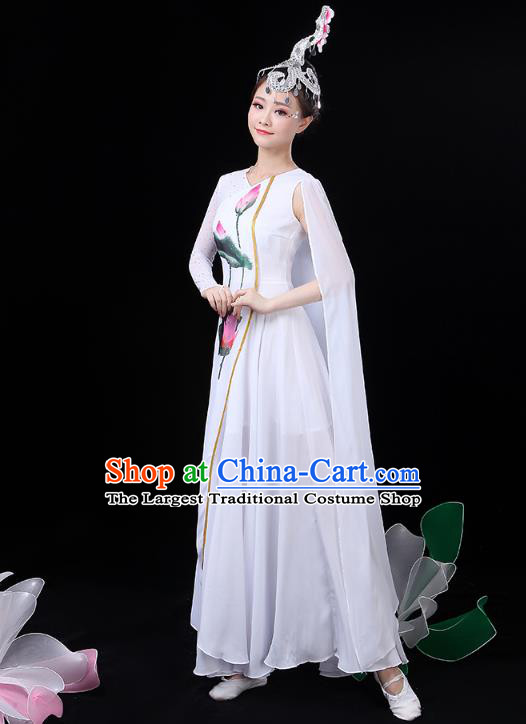 Chinese Umbrella Dance White Dress Traditional Lotus Dance Performance Clothing Classical Dance Costume