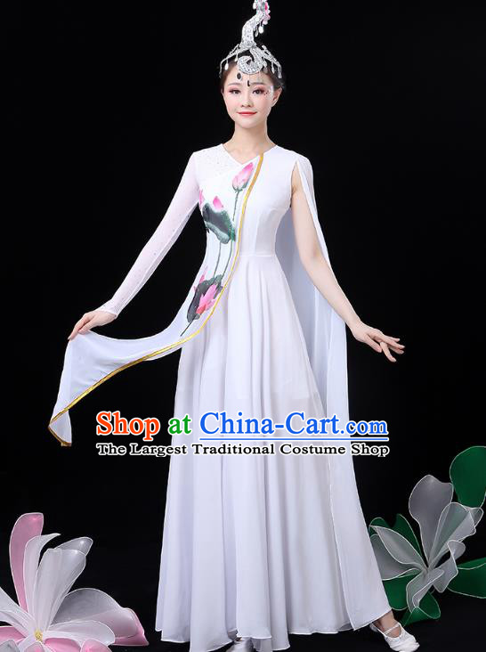 Chinese Umbrella Dance White Dress Traditional Lotus Dance Performance Clothing Classical Dance Costume