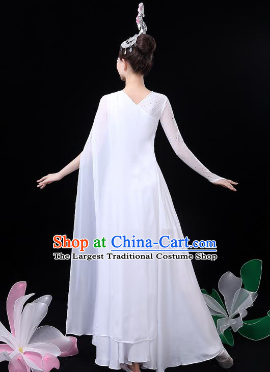 Chinese Umbrella Dance White Dress Traditional Lotus Dance Performance Clothing Classical Dance Costume