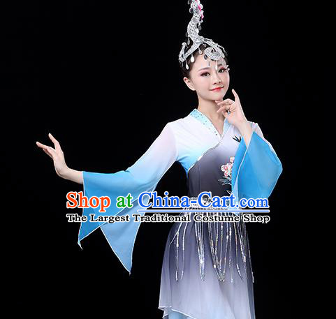 Chinese Traditional Jiangnan Dance Performance Clothing Classical Dance Costume Umbrella Dance Blue Dress Outfits