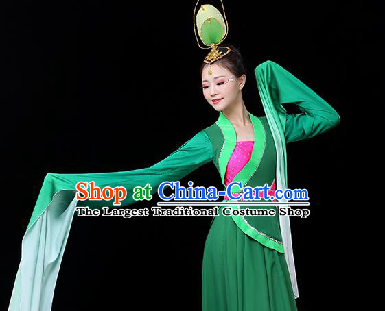 Chinese Classical Dance Costume Umbrella Dance Green Dress Traditional Water Sleeve Dance Performance Clothing