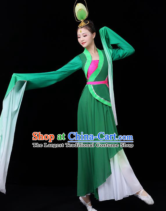 Chinese Classical Dance Costume Umbrella Dance Green Dress Traditional Water Sleeve Dance Performance Clothing