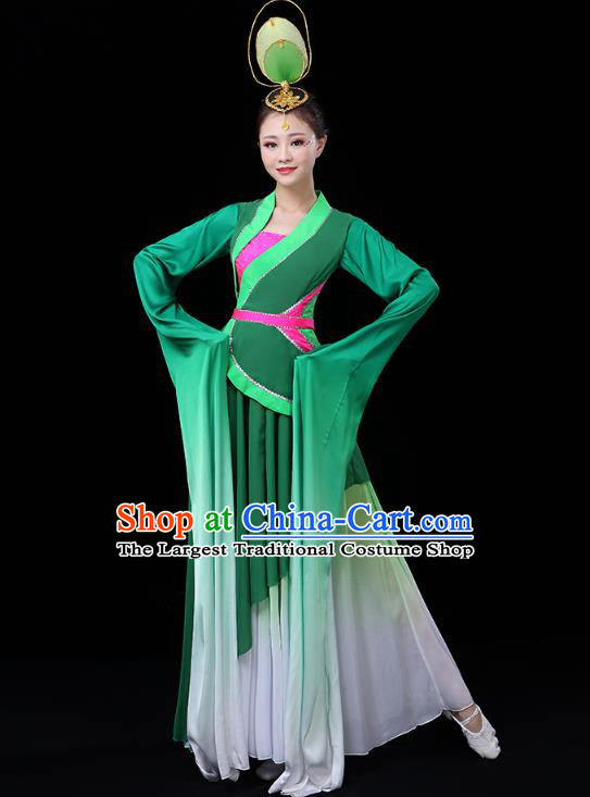 Chinese Classical Dance Costume Umbrella Dance Green Dress Traditional Water Sleeve Dance Performance Clothing