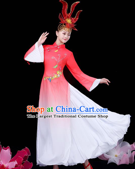 Chinese Umbrella Dance Red Dress Traditional Performance Clothing Classical Dance Costume