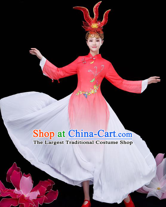 Chinese Umbrella Dance Red Dress Traditional Performance Clothing Classical Dance Costume