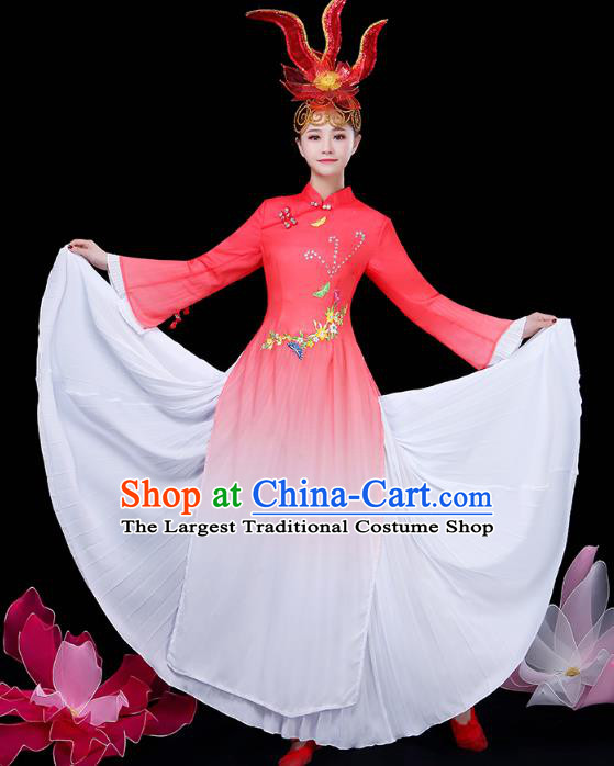 Chinese Umbrella Dance Red Dress Traditional Performance Clothing Classical Dance Costume