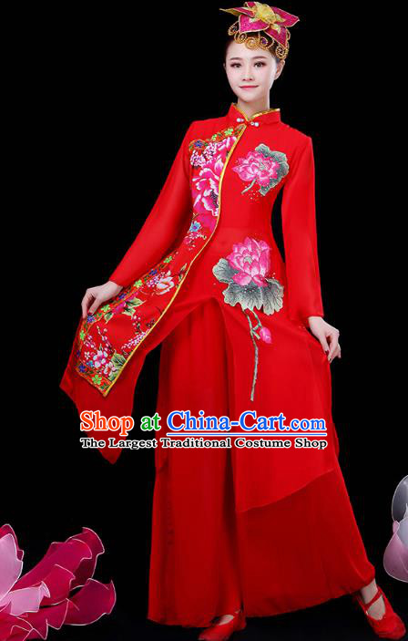 Chinese Classical Dance Clothing Umbrella Dance Red Dress Traditional Performance Outfits