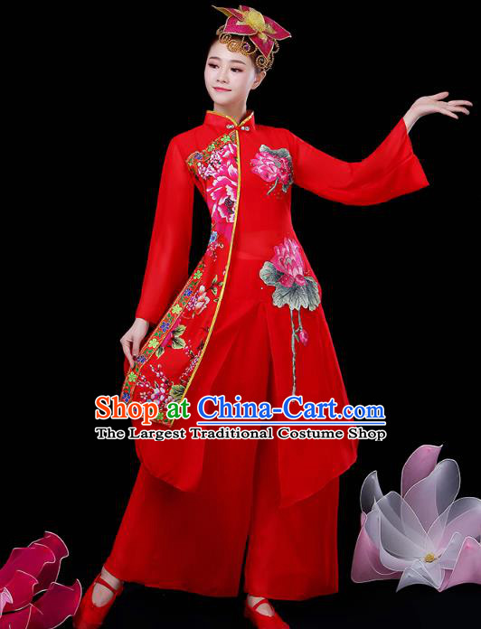 Chinese Classical Dance Clothing Umbrella Dance Red Dress Traditional Performance Outfits