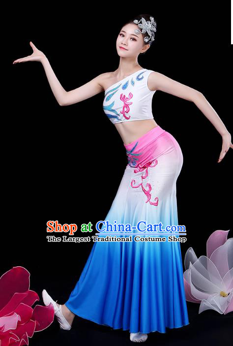 Chinese Yunnan Ethnic Peacock Dance Costume Traditional Dai Minority Nationality Stage Performance Dress Outfits