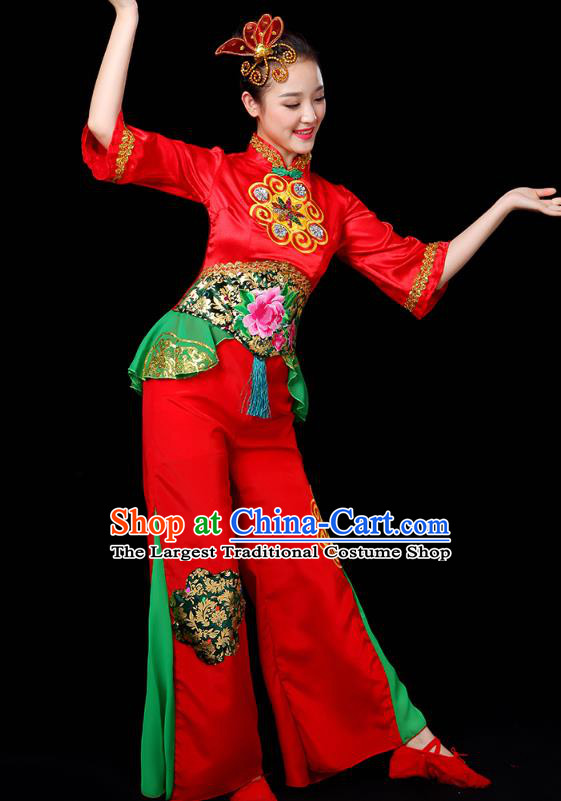 China Folk Dance Group Dance Clothing Drum Dance Costume Jiaozhou Yangko Dance Red Uniforms