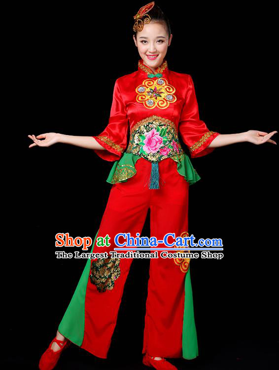 China Folk Dance Group Dance Clothing Drum Dance Costume Jiaozhou Yangko Dance Red Uniforms