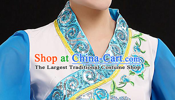 Chinese Umbrella Dance Blue Outfits Traditional Water Sleeve Dance Costume Classical Dance Clothing