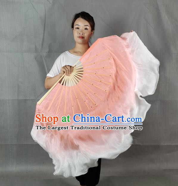China Classical Dance Silk Fan Jiaozhou Yangko Dance Folding Fan Stage Performance Pink Long Ribbon Fan