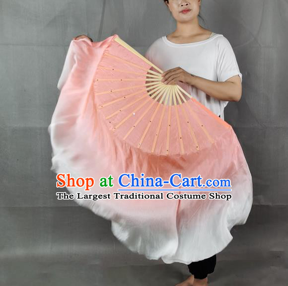 China Classical Dance Silk Fan Jiaozhou Yangko Dance Folding Fan Stage Performance Pink Long Ribbon Fan