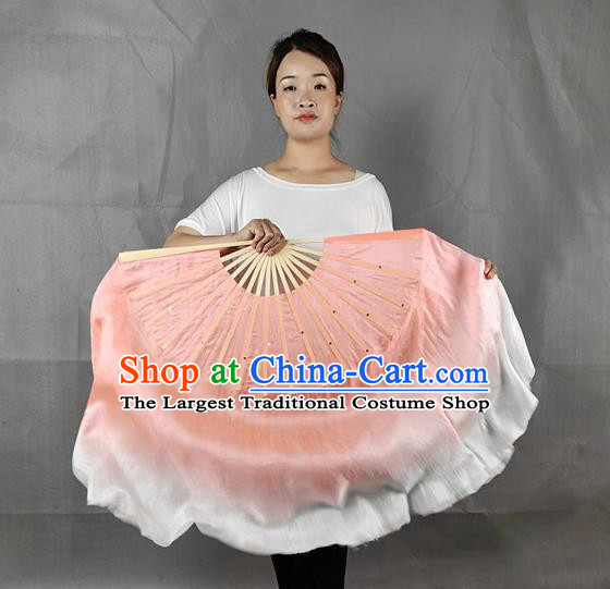 China Classical Dance Silk Fan Jiaozhou Yangko Dance Folding Fan Stage Performance Pink Long Ribbon Fan