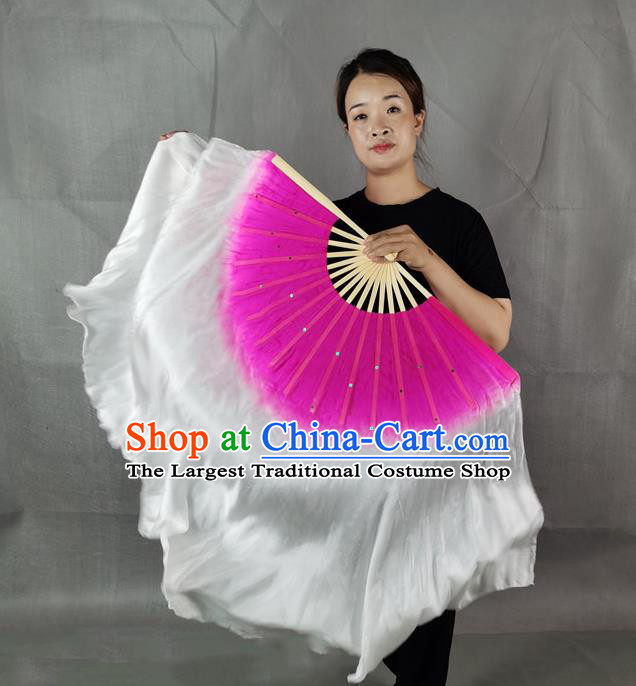 China Stage Performance Gradient Purple Long Ribbon Fan Classical Dance Silk Fan Jiaozhou Yangko Dance Folding Fan