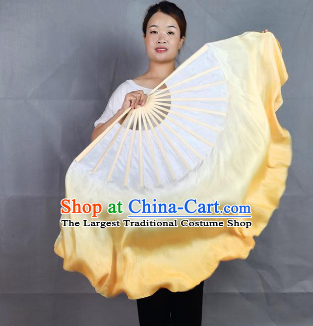 China Group Dance Long Ribbon Fan Classical Dance Yellow Silk Fan Jiaozhou Yangko Dance Folding Fan