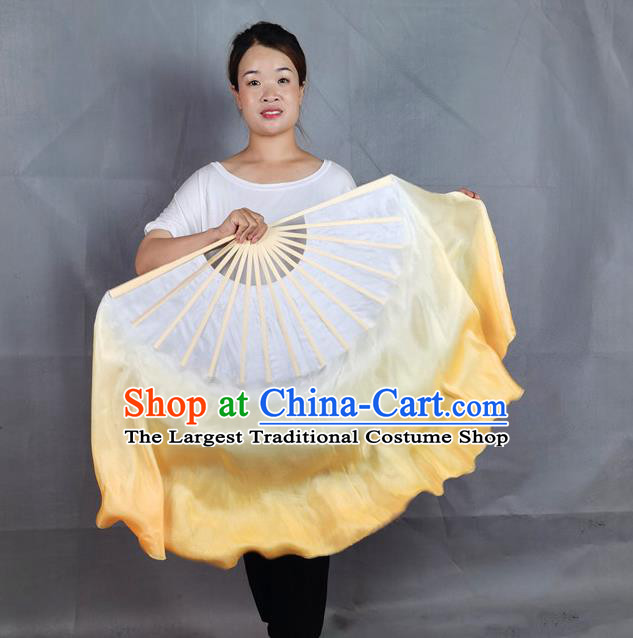 China Group Dance Long Ribbon Fan Classical Dance Yellow Silk Fan Jiaozhou Yangko Dance Folding Fan