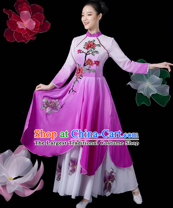 Chinese Traditional Woman Solo Dance Purple Outfits Classical Dance Clothing Umbrella Dance Dress