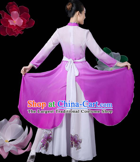 Chinese Traditional Woman Solo Dance Purple Outfits Classical Dance Clothing Umbrella Dance Dress