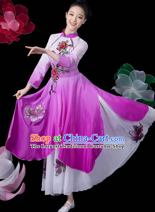 Chinese Traditional Woman Solo Dance Purple Outfits Classical Dance Clothing Umbrella Dance Dress