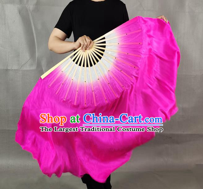China New Year Yangko Dance Folding Fan Stage Performance Long Ribbon Fan Classical Dance Rosy Silk Fan