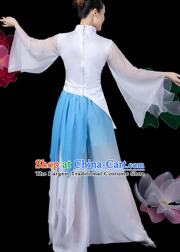 Chinese Umbrella Dance Dress Traditional Woman Solo Dance Embroidered White Outfits Classical Dance Clothing