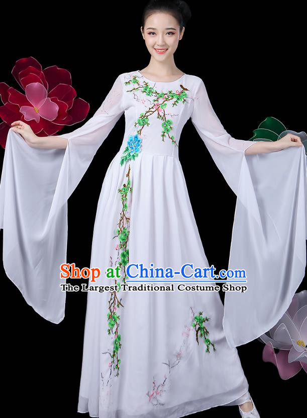 Chinese Classical Dance Clothing Umbrella Dance Embroidered White Dress Traditional Woman Solo Dance Costume