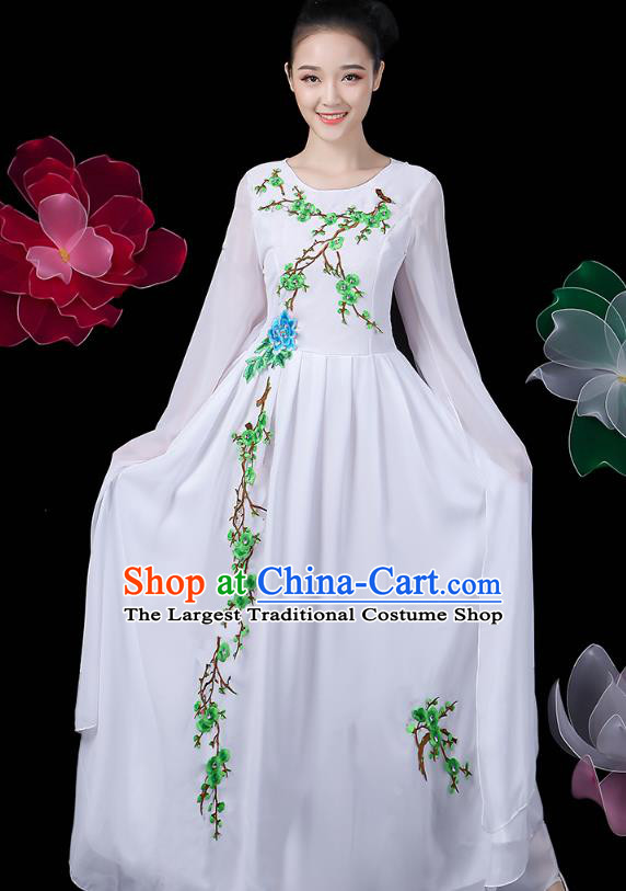 Chinese Classical Dance Clothing Umbrella Dance Embroidered White Dress Traditional Woman Solo Dance Costume