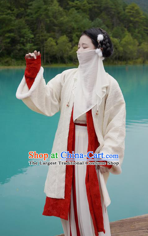 China Traditional Song Dynasty Winter Historical Clothing Ancient Young Lady Hanfu Dress Apparels Full Set
