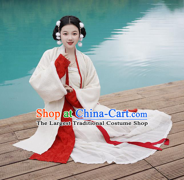 China Traditional Song Dynasty Winter Historical Clothing Ancient Young Lady Hanfu Dress Apparels Full Set