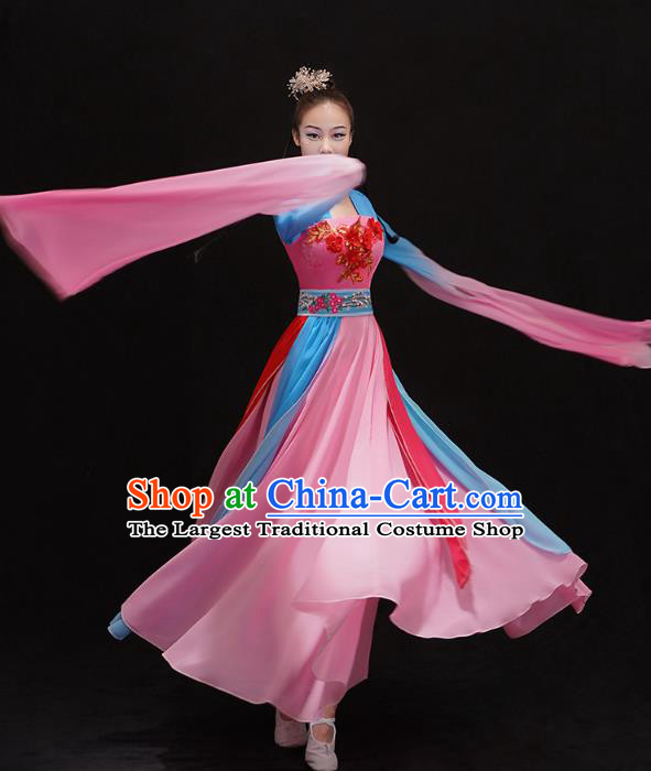 Chinese Traditional Water Sleeve Dance Pink Dress Stage Performance Costume Classical Dance Cai Wei Clothing