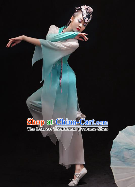 Chinese Classical Dance Clothing Traditional Umbrella Dance Dress Female Stage Performance Blue Outfits
