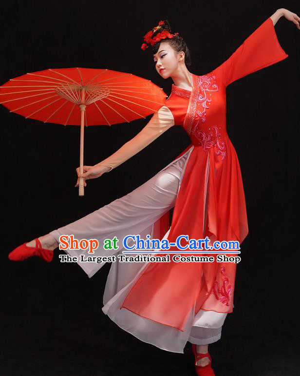 Chinese Traditional Ballet Solo Dance Dress Umbrella Dance Red Outfits Classical Dance Performance Clothing