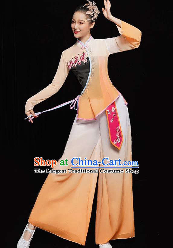 China Yangko Dance Yellow Uniforms Folk Dance Fan Dance Clothing Women Group Dance Yangge Costume