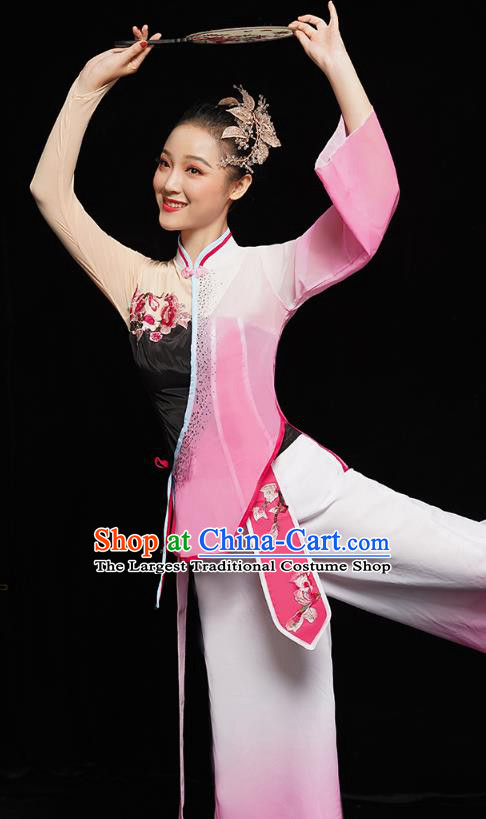 China Women Group Dance Yangge Costume Yangko Dance Pink Uniforms Folk Dance Fan Dance Clothing