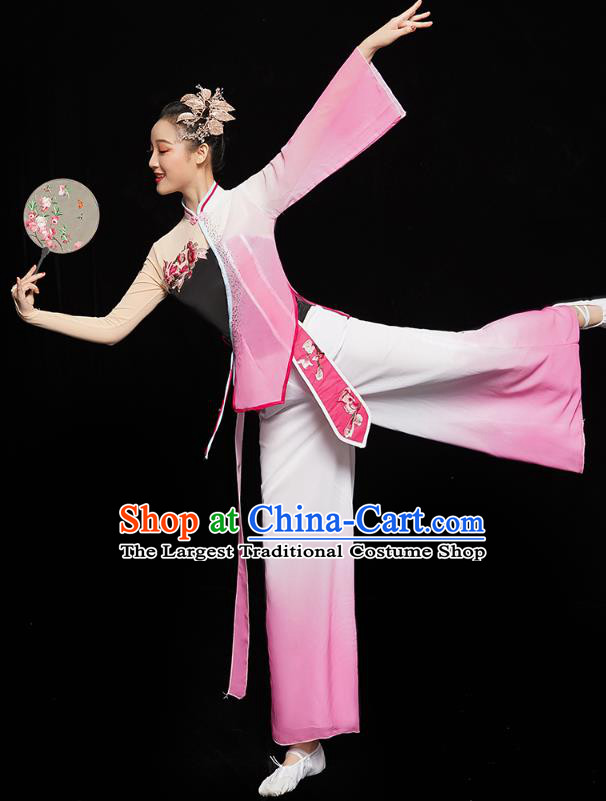 China Women Group Dance Yangge Costume Yangko Dance Pink Uniforms Folk Dance Fan Dance Clothing