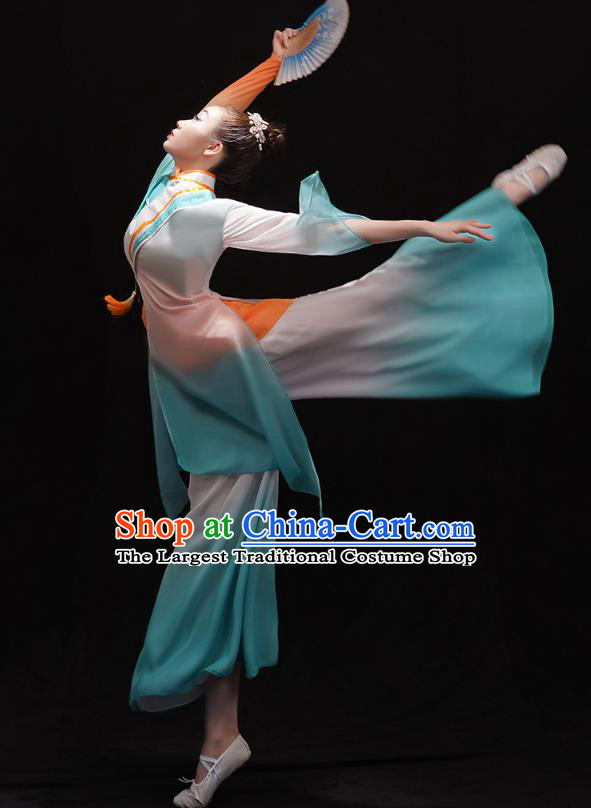 Chinese Female Solo Dance Blue Outfits Classical Dance Clothing Traditional Umbrella Dance Dress