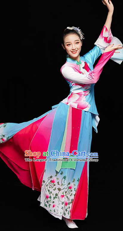 China Folk Dance Clothing Women Group Dance Yangge Costume Yangko Dance Fan Dance Blue Uniforms