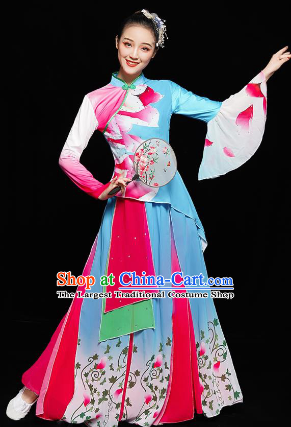 China Folk Dance Clothing Women Group Dance Yangge Costume Yangko Dance Fan Dance Blue Uniforms