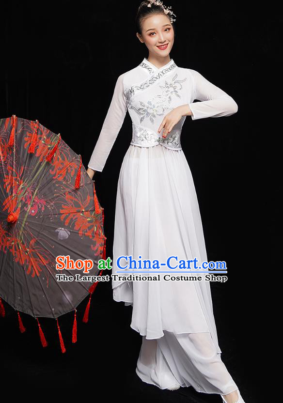 Chinese Classical Dance Performance Clothing Jiangnan Umbrella Dance White Dress Traditional Opening Dance Garment