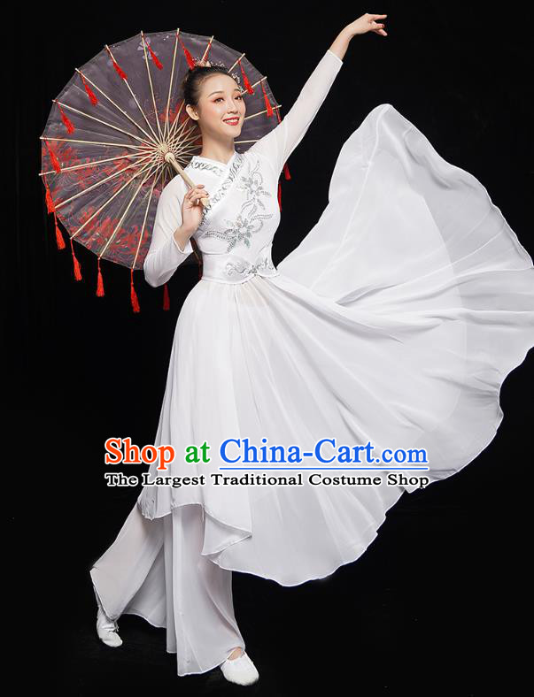 Chinese Classical Dance Performance Clothing Jiangnan Umbrella Dance White Dress Traditional Opening Dance Garment