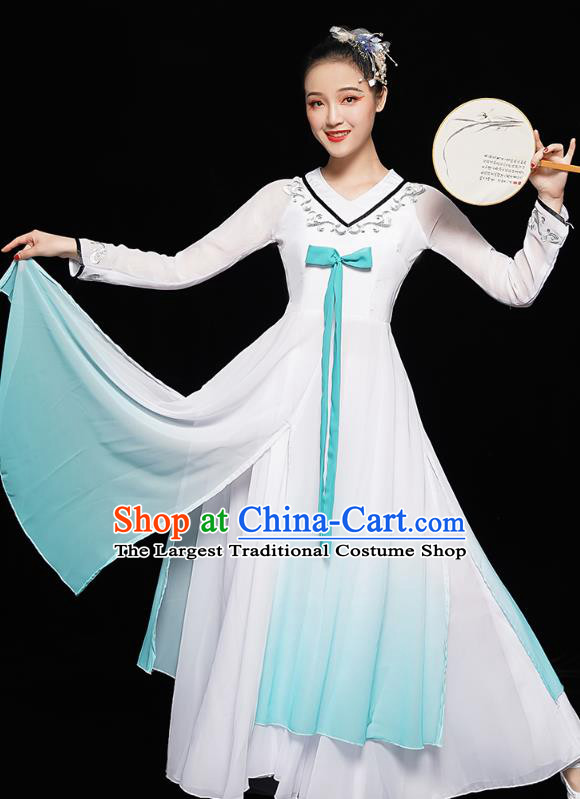 Chinese Jiangnan Umbrella Dance White Dress Traditional Fan Dance Costumes Classical Dance Clothing