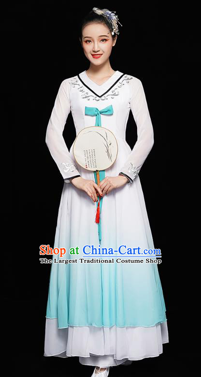 Chinese Jiangnan Umbrella Dance White Dress Traditional Fan Dance Costumes Classical Dance Clothing