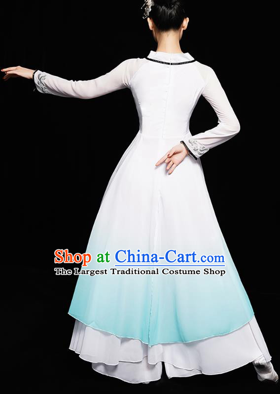 Chinese Jiangnan Umbrella Dance White Dress Traditional Fan Dance Costumes Classical Dance Clothing