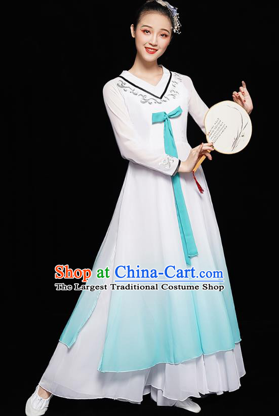 Chinese Jiangnan Umbrella Dance White Dress Traditional Fan Dance Costumes Classical Dance Clothing